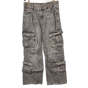 Garage Denim Women's Juniors Size 13 31 Gray Wide Leg Cargo Jeans  Casual Y2K